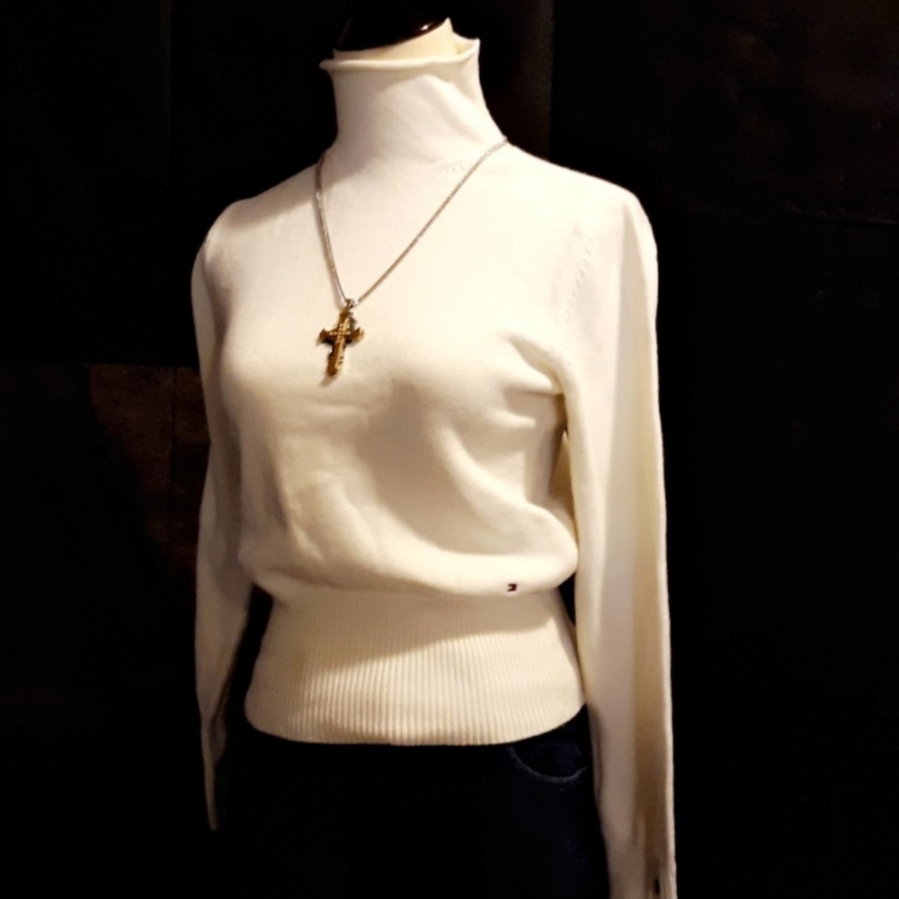 Tommy Hilfiger Off White Button Shoulder Sweater